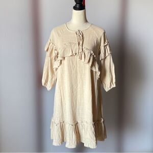 Stevie Hender Cream Color Bohemian Ruffled Oversized Peasant Dress (Small)